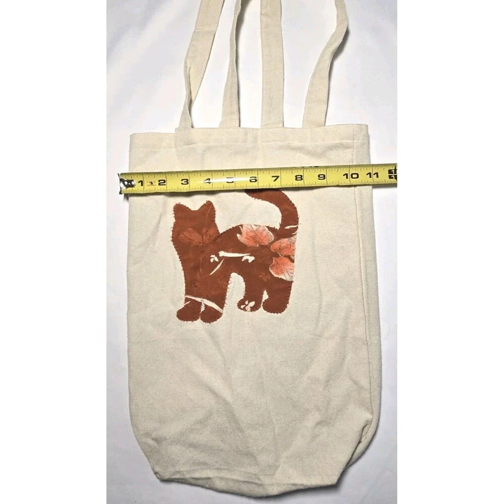 Cute Fall Canvas Tote Bag Y2K Boho Kitty Leaf 100% Cotton Handbag